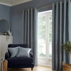 Budget 🎁 Churchgate Churchgate Swithland Herringbone Ashley Blue Eyelet Curtains ⌛