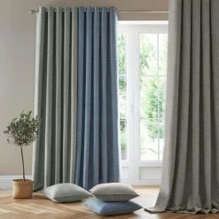 Budget 🎁 Churchgate Churchgate Swithland Herringbone Ashley Blue Eyelet Curtains ⌛ -Household Products Shop 30760460 alt03
