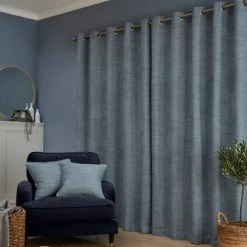 Budget 🎁 Churchgate Churchgate Swithland Herringbone Ashley Blue Eyelet Curtains ⌛ -Household Products Shop 30760460 alt04