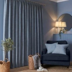 Hot Sale 🛒 Churchgate Churchgate Swithland Herringbone Ashley Blue Pencil Pleat Curtains ✨ -Household Products Shop 30768945 alt04